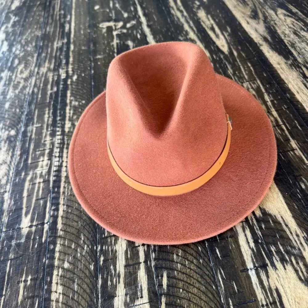 BRIXTON - Rust Orange Ribbon Brim Hat Fedora - SMALL